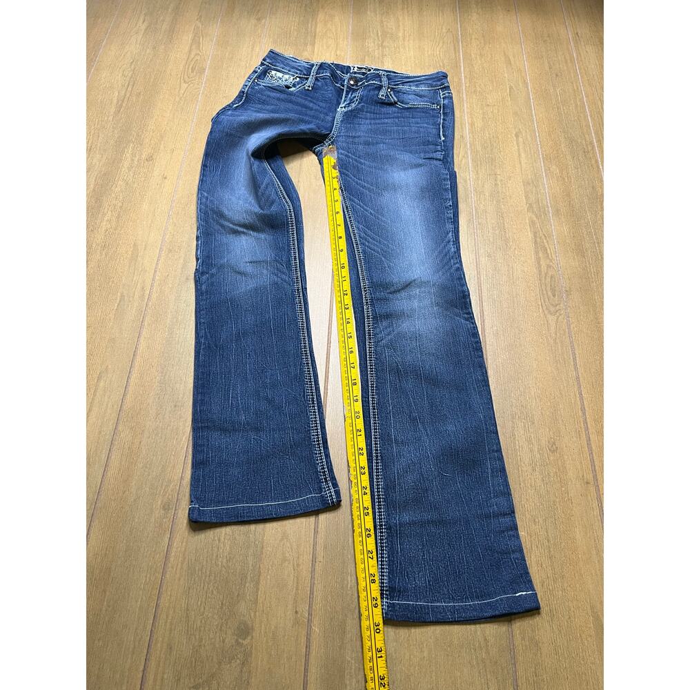 Soundgirl Y2K Rhinestone Cross Bootcut Jeans Low Rise Womens 29x30 Blue - Picture 6 of 12